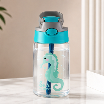 Botella Infantil Antiderrame 480 ml con Sorbito y Botón – Animales del Océano