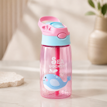 Botella Infantil Antiderrame 480 ml con Sorbito y Botón – Animales del Océano