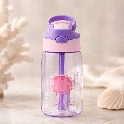 Botella Infantil Antiderrame 480 ml con Sorbito y Botón – Animales del Océano