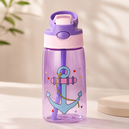 Botella Infantil Antiderrame 480 ml con Sorbito y Botón – Animales del Océano