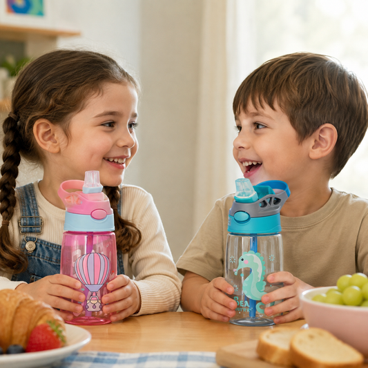 Botella Infantil Antiderrame 480 ml con Sorbito y Botón – Animales del Océano