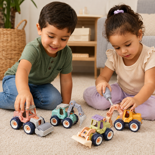 Set de 4 Vehículos Máquina de Construcción Desarmables con Destornillador Didáctico