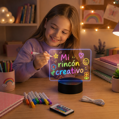 Lámpara pizarra LED RGB ✍️ Escribí con luz, cambiá colores y borrá lo que quieras