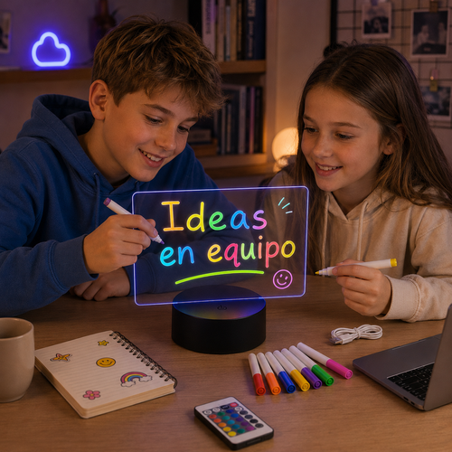 Lámpara pizarra LED RGB ✍️ Escribí con luz, cambiá colores y borrá lo que quieras