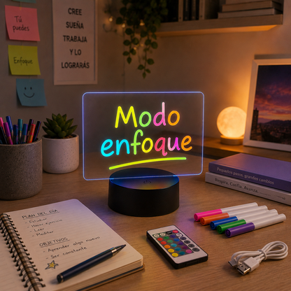 Lámpara pizarra LED RGB ✍️ Escribí con luz, cambiá colores y borrá lo que quieras