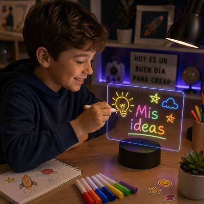 Lámpara pizarra LED RGB ✍️ Escribí con luz, cambiá colores y borrá lo que quieras
