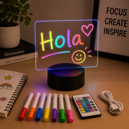 Lámpara pizarra LED RGB ✍️ Escribí con luz, cambiá colores y borrá lo que quieras