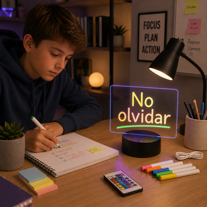 Lámpara pizarra LED RGB ✍️ Escribí con luz, cambiá colores y borrá lo que quieras