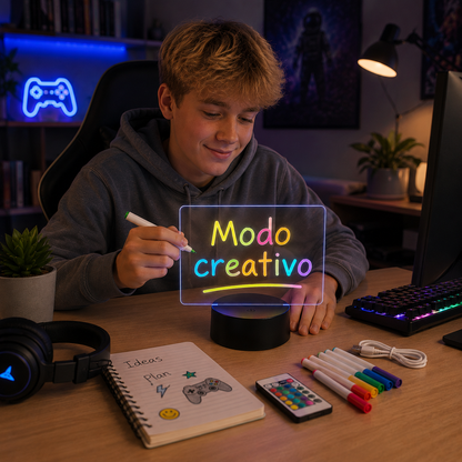 Lámpara pizarra LED RGB ✍️ Escribí con luz, cambiá colores y borrá lo que quieras