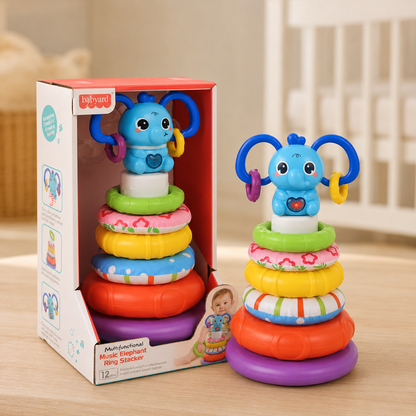 Torre Elefante Apilable Musical con Luces y Anillos Sensoriales 🧠 Ideal para bebés curiosos que no paran de explorar