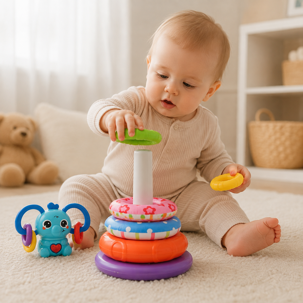 Torre Elefante Apilable Musical con Luces y Anillos Sensoriales 🧠 Ideal para bebés curiosos que no paran de explorar