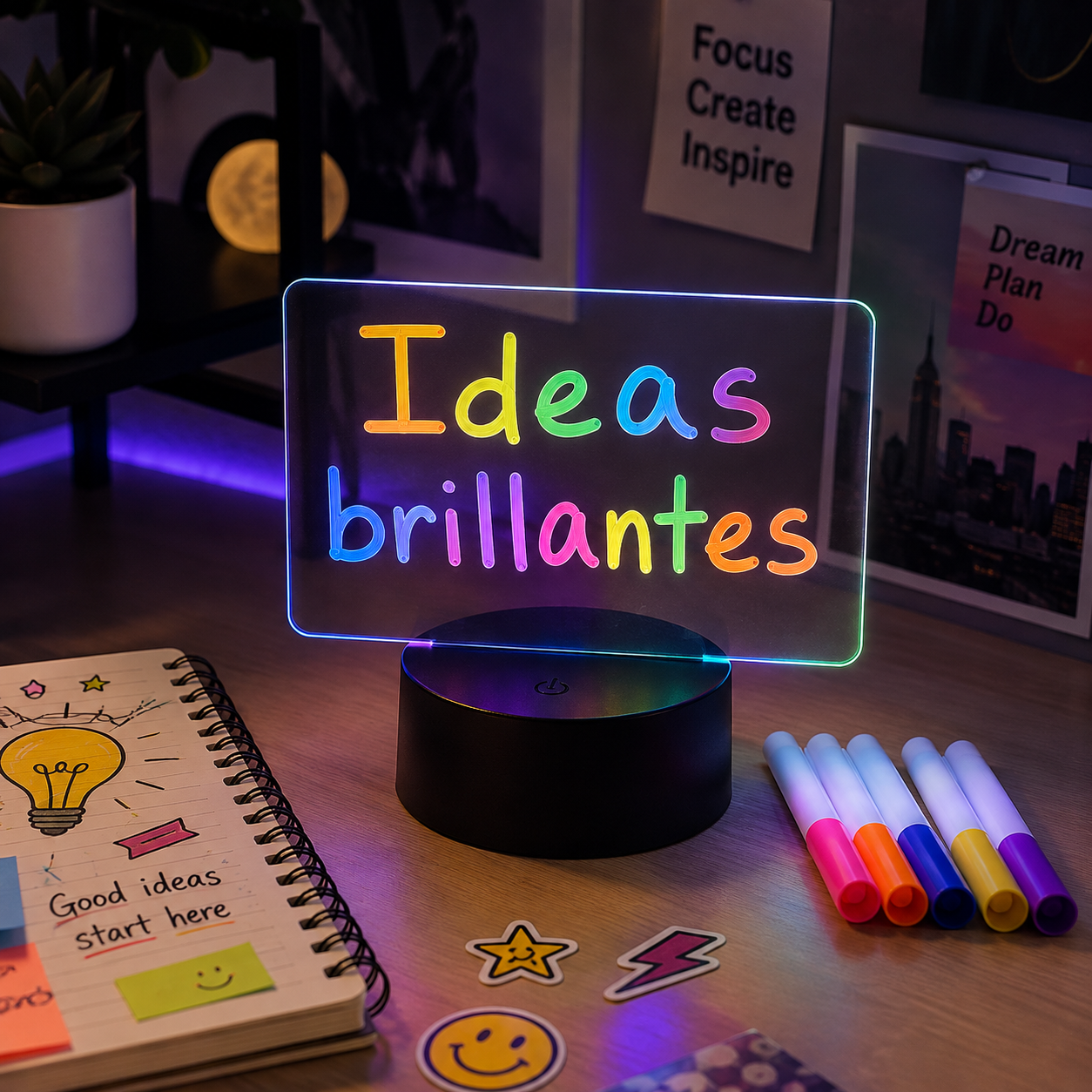 Lámpara pizarra LED RGB ✍️ Escribí con luz, cambiá colores y borrá lo que quieras
