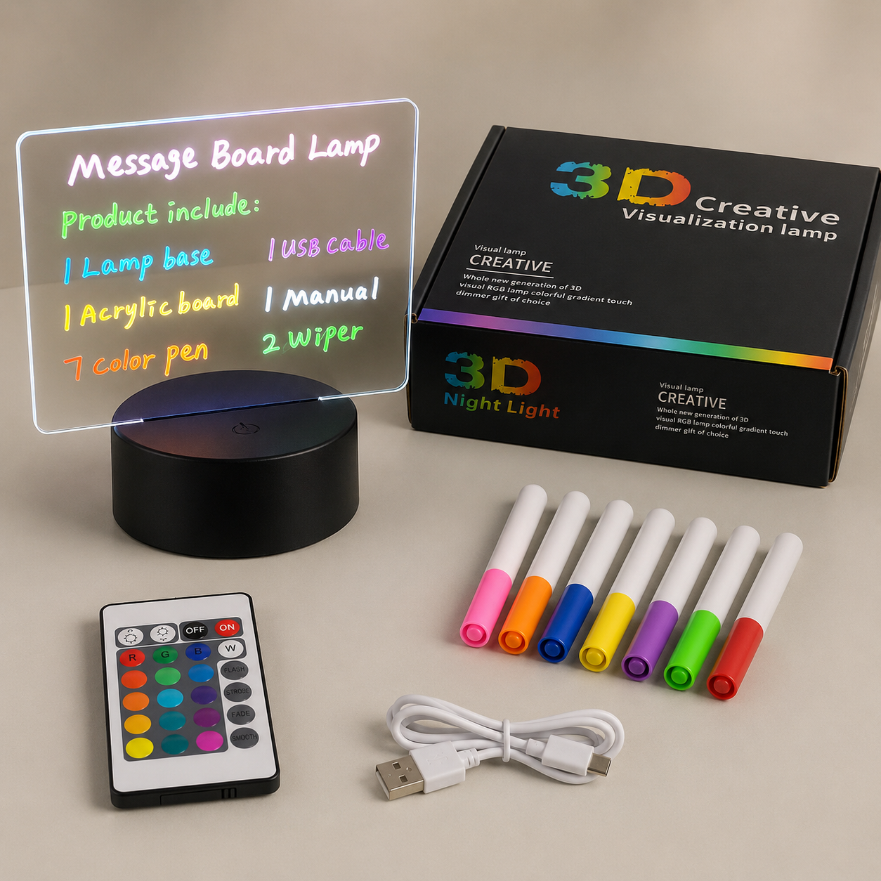 Lámpara pizarra LED RGB ✍️ Escribí con luz, cambiá colores y borrá lo que quieras