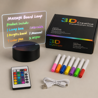 Lámpara pizarra LED RGB ✍️ Escribí con luz, cambiá colores y borrá lo que quieras