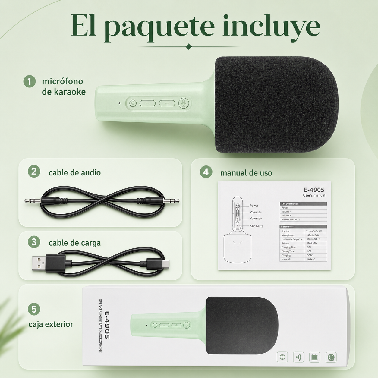 Parlante Karaoke con Micrófono Bluetooth, Luces LED y 5 Efectos de Voz