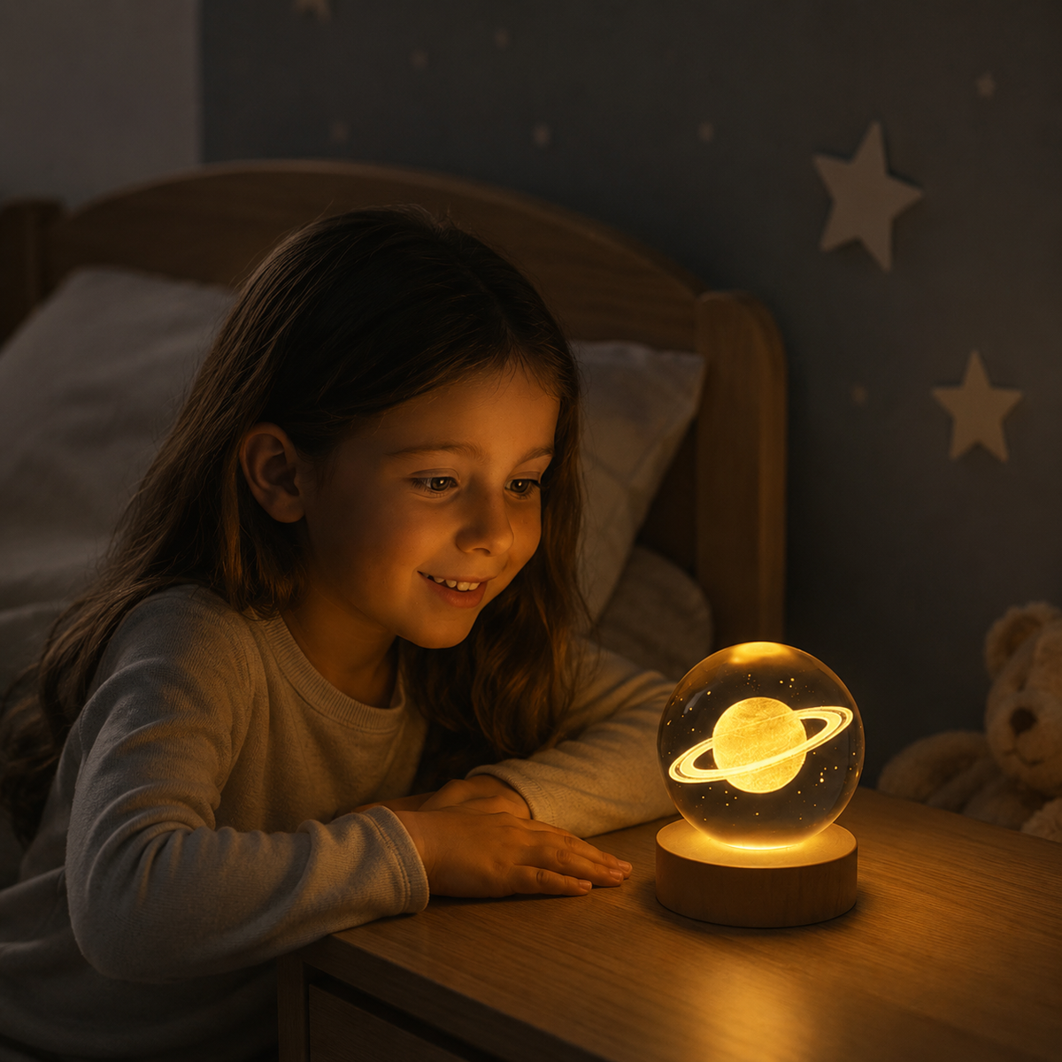 Lámpara de cristal con base de madera 💡 Diseños 3D iluminados