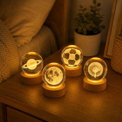 Lámpara de cristal con base de madera 💡 Diseños 3D iluminados