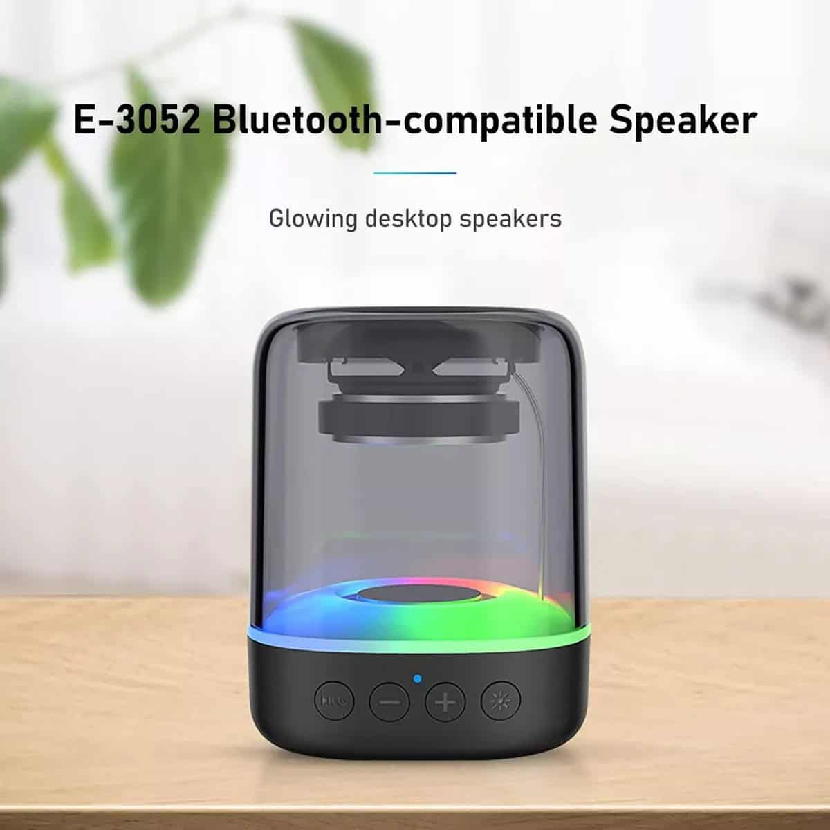Parlante Bluetooth E-3052 – Diseño transparente, sonido envolvente y luces LED RGB