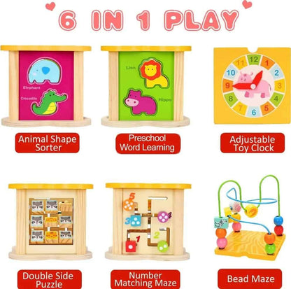 Cubo Didáctico 6 en 1 de madera🧠 – Juegos educativos para estimular la motricidad y el aprendizaje