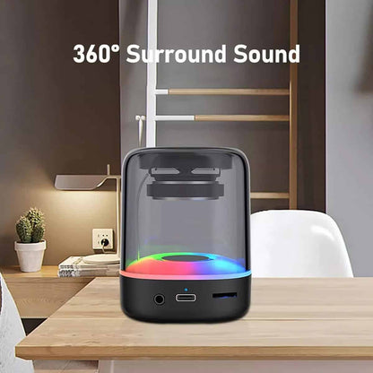 Parlante Bluetooth E-3052 – Diseño transparente, sonido envolvente y luces LED RGB