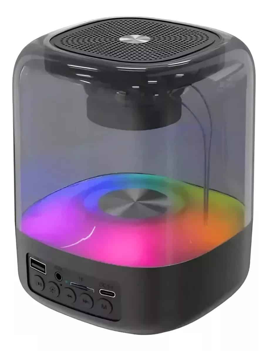 Parlante Bluetooth E-3052 – Diseño transparente, sonido envolvente y luces LED RGB