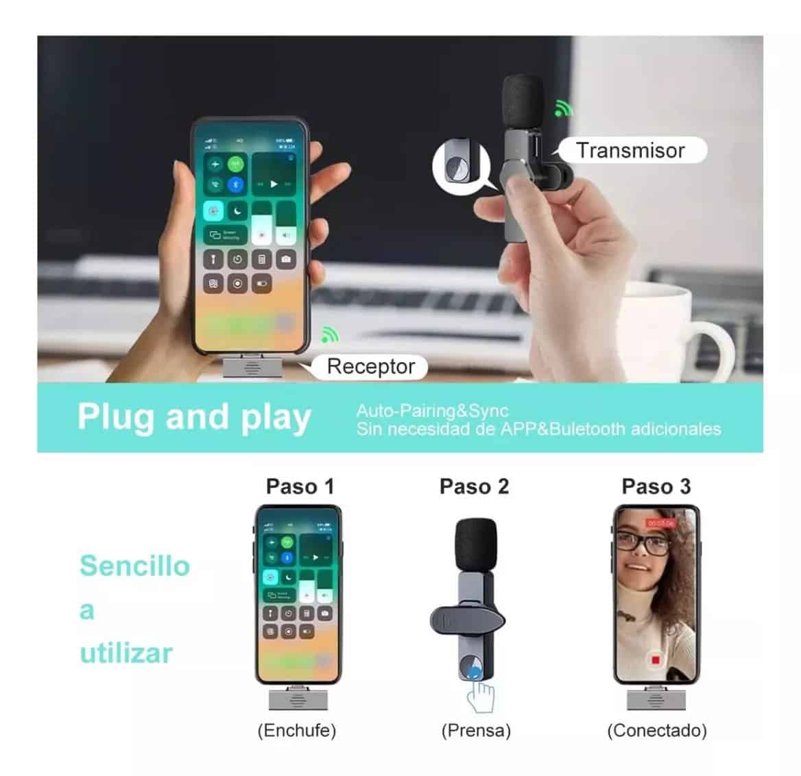 Micrófono Inalámbrico Solapero para Iphone y Android