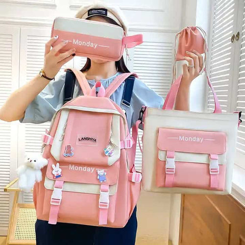 Set de Mochila Escolar Monday de 4 Piezas - ¡Estilo y Organización para Cada Día de Clases! 📚🎒