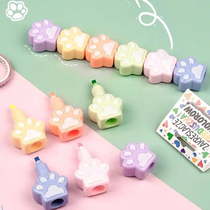 Set de Resaltadores Escolares de Huellita 🐾 – ¡Añade Color y Diversión a tus Notas! 🎨✨