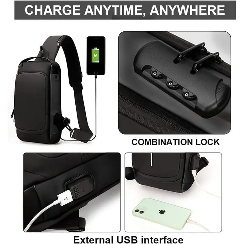 Bolso de hombro impermeable antirrobo con combinación y puerto USB
