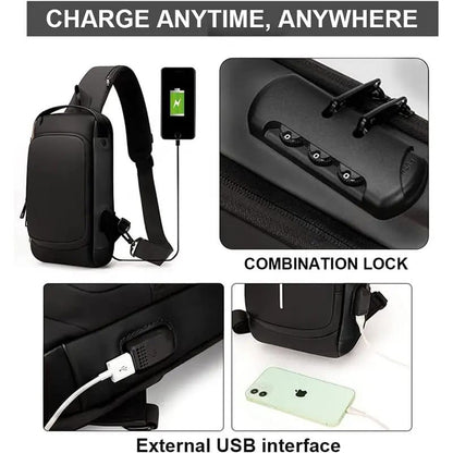 Bolso de hombro impermeable antirrobo con combinación y puerto USB