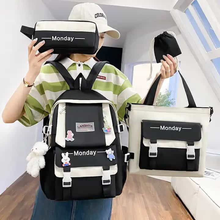 Set de Mochila Escolar Monday de 4 Piezas - ¡Estilo y Organización para Cada Día de Clases! 📚🎒