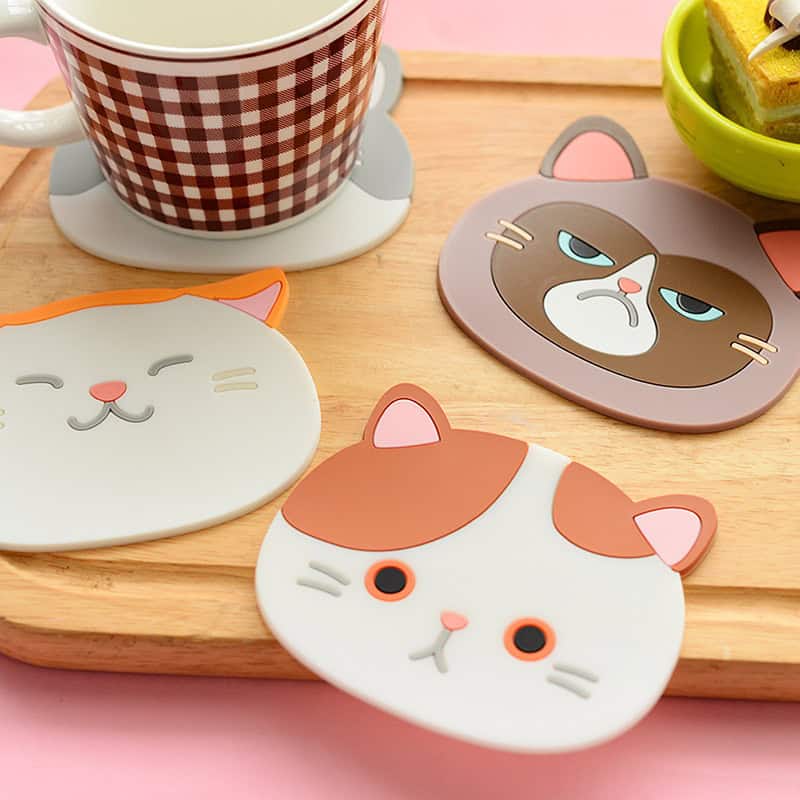 Posavasos de silicona pack de 4 diseño gatitos