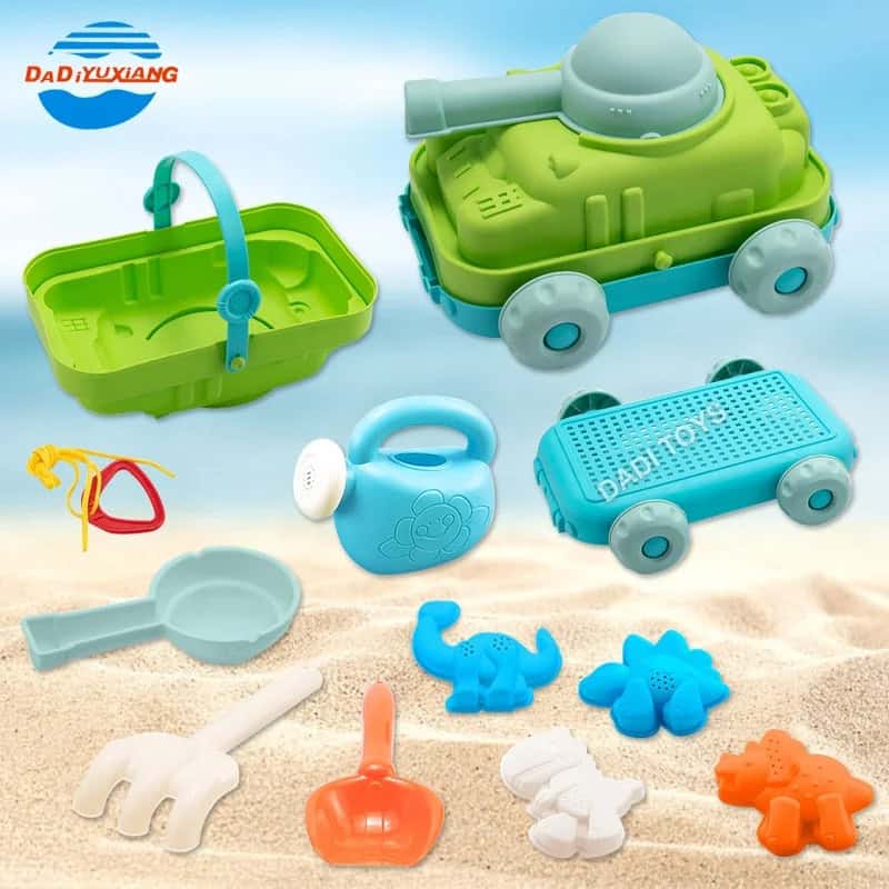 Juego de playa para arena de 11 piezas tanque y dinosaurios