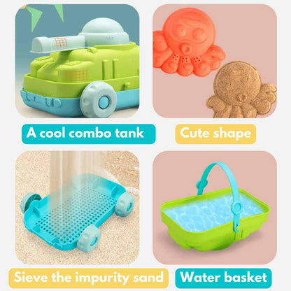 Juego de playa para arena de 11 piezas tanque y dinosaurios