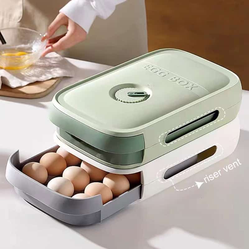 Organizador de huevos con cajón deslizable 🥚 – Capacidad para 18 unidades y diseño apilable