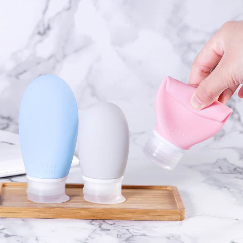 Set de Botellas de Silicona para Viaje🧴– 4 unidades de 60 ml para evitar derrames y dramas en tu valija
