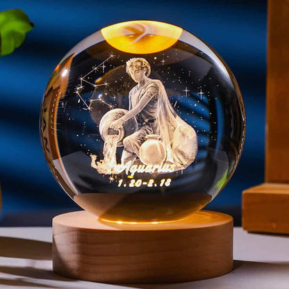 Lámpara de cristal signo zodiacal 🔮 Luz cálida, diseño celestial y tu esencia escrita en estrellas
