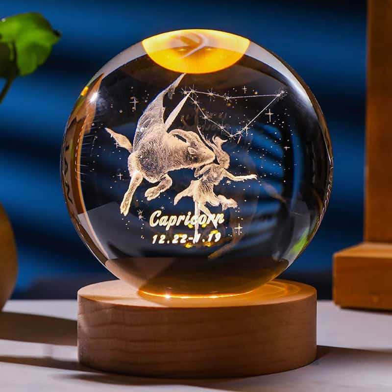 Lámpara de cristal signo zodiacal 🔮 Luz cálida, diseño celestial y tu esencia escrita en estrellas