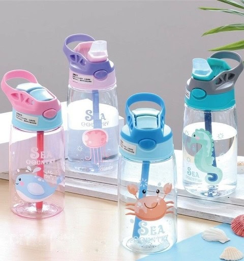 Botella infantil con sorbito animales del oceano 480 ml